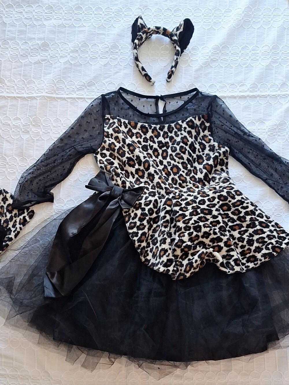 Chasing Fireflies Leopard Print and Black Tulle Costume Dress with Ears